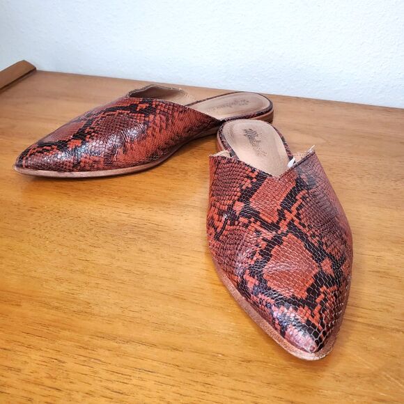 Madewell Shoes - Madewell Emilia Snakeskin Mules Leather Slides Red Casual Summer Going Out SZ9